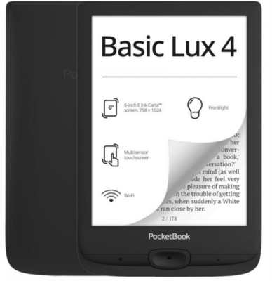 POCKETBOOK e-Reader - PB618 BASIC LUX4 Fekete (6" E-Ink Carta, Cpu: 1GHz, 512MB, 8GB, 1300mAh, wifi, USB-C, mSD olvasó)