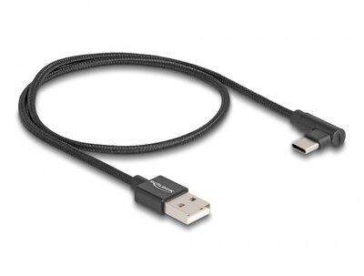 Delock USB 2.0 kábel A-típusú csatlakozódugó - USB Type-C csatlakozódugó, ívelt, 0,5 m, fekete