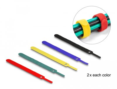 Delock 10. db.-os színes öntapadós kábel szorító szett hossza 150 mm szélessége 12 mm