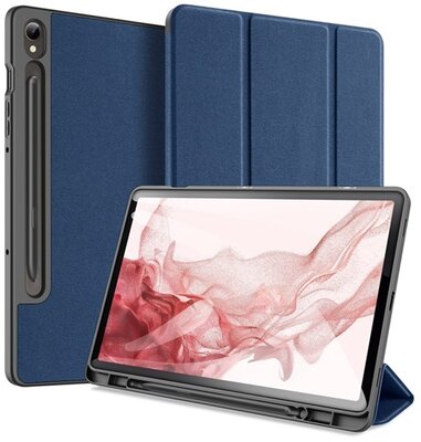 DUX DUCIS DOMO tok álló, bőr hatású (aktív FLIP, oldalra nyíló, TRIFOLD, S Pen tartó, textil minta) SÖTÉTKÉK - Samsung Galaxy Tab S9 LTE (SM-X716),Samsung Galaxy Tab S9 WIFI (SM-X710)