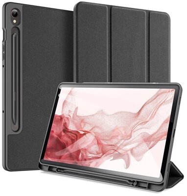 DUX DUCIS DOMO tok álló, bőr hatású (aktív FLIP, oldalra nyíló, TRIFOLD, S Pen tartó, textil minta) FEKETE - Samsung Galaxy Tab S9 LTE (SM-X716),Samsung Galaxy Tab S9 WIFI (SM-X710)