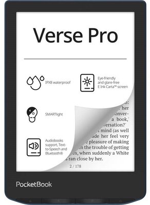 POCKETBOOK e-Reader - PB634 VERSE PRO Azure (6"E Ink Carta, Cpu: 1GHz,512MB,16GB,1500mAh, wifi,mSD, IPX8)