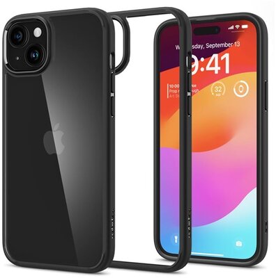 SPIGEN ULTRA HYBRID műanyag telefonvédő (közepesen ütésálló, szilikon légpárnás keret) FEKETE - Apple iPhone 15 Plus