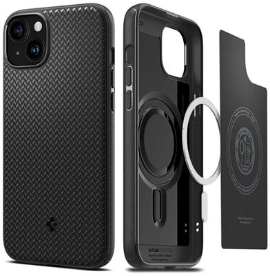 SPIGEN MAG ARMOR műanyag telefonvédő (közepesen ütésálló, Apple Magsafe kompatibilis, csíkos minta) FEKETE - Apple iPhone 15 Plus