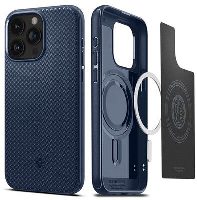 SPIGEN MAG ARMOR műanyag telefonvédő (közepesen ütésálló, Apple Magsafe kompatibilis, csíkos minta) SÖTÉTKÉK - Apple iPhone 15 Pro