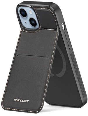 DUX DUCIS RAFI MAG szilikon telefonvédő (kitámasztó, bankkártya tartó, RFID védelem, Magsafe kompatibilis) FEKETE - Apple iPhone 15 Plus