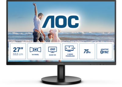AOC 27" Q27B3MA/BK - VA panel 2560x1440, 16:9, 250cd/m2, 4ms, 2xHDMI/HDCP/DisplayPort, hangszóró