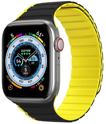 DUX DUCIS pótszíj (egyedi méret, szilikon, 3D minta, mágneses zár) FEKETE / SÁRGA - Apple Watch Series 1 42mm,Apple Watch Series 2 42mm,Apple Watch Series 3 42mm,Apple Watch Series 4 44mm,Apple Watch Series 5 44mm,Apple Watch Series 6 44mm,Apple Watch Ser