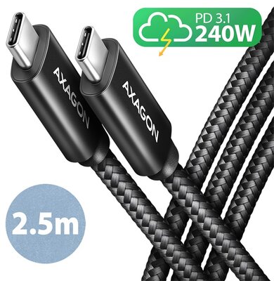 Axagon BUCM2-CM25AB 2,5m USB C fekete adat- és töltőkábel