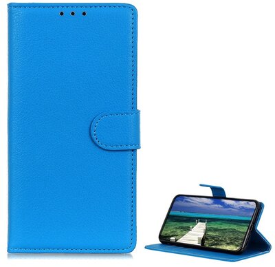 Tok álló, bőr hatású (FLIP, oldalra nyíló, asztali tartó funkció, prémium) VILÁGOSKÉK - Samsung Galaxy A54 5G (SM-A546)