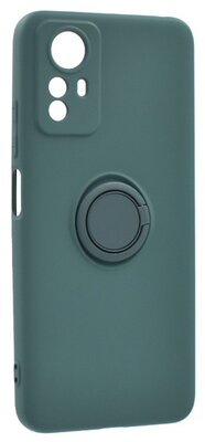 Szilikon telefonvédő (telefontartó gyűrű, mikrofiber plüss belső, beépített fémlemez, kamera védelem) SÖTÉTZÖLD - Xiaomi Redmi Note 12S