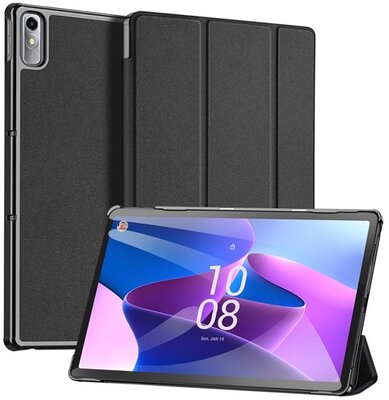 DUX DUCIS DOMO tok álló, bőr hatású (aktív FLIP, oldalra nyíló, TRIFOLD asztali tartó funkció, textil minta) FEKETE - Lenovo Tab P11 Gen2 (TB350)