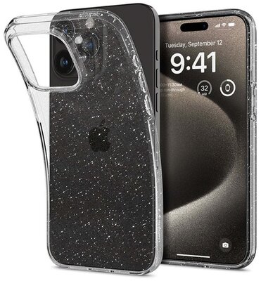 SPIGEN LIQUID CRYSTAL GLITTER szilikon telefonvédő (közepesen ütésálló, légpárnás sarok, csillámporos) ÁTLÁTSZÓ - Apple iPhone 15 Pro Max