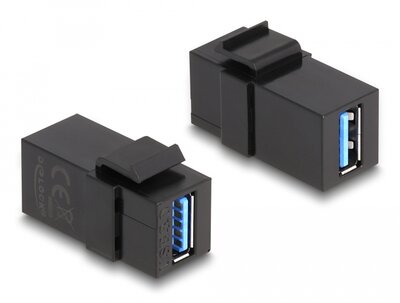 Delock Keystone modul, USB 3.0 A-csatlakozóhüvely > USB 3.0 A-csatlakozóhüvely, fekete (1:1)