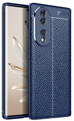 Szilikon telefonvédő (közepesen ütésálló, bőr hatású, varrás minta) SÖTÉTKÉK - Honor 70