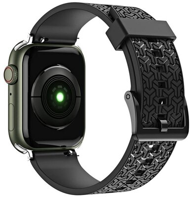 Pótszíj (egyedi méret, szilikon, állítható, 3D minta) FEKETE - Apple Watch Series 1 42mm,Apple Watch Series 2 42mm,Apple Watch Series 3 42mm,Apple Watch Series 4 44mm,Apple Watch Series 5 44mm,Apple Watch Series 6 44mm,Apple Watch Series 7 45mm,Apple Watc