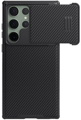 NILLKIN CAMSHIELD S MAGNETIC műanyag telefonvédő (közepesen ütésálló, kamera védelem, fémlemez, csíkos) FEKETE - Samsung Galaxy S23 (SM-S911)