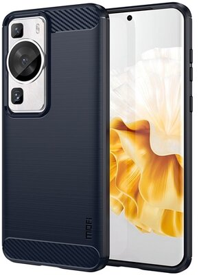 MOFI szilikon telefonvédő (közepesen ütésálló, légpárnás sarok, szálcsiszolt, karbon minta) SÖTÉTKÉK - Huawei P60 Pro