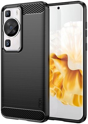 MOFI szilikon telefonvédő (közepesen ütésálló, légpárnás sarok, szálcsiszolt, karbon minta) FEKETE - Huawei P60 Pro