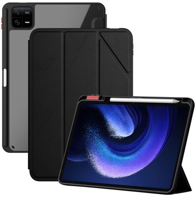 NILLKIN BEVEL tok álló, bőr hatású (aktív FLIP, oldalra nyíló, TRIFOLD asztali tartó funkció) FEKETE - Xiaomi Pad 6