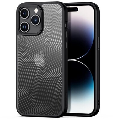 DUX DUCIS AIMO műanyag telefonvédő (közepesen ütésálló, szilikon keret, kamera védelem, matt, hullám minta) FEKETE - Apple iPhone 15 Pro Max