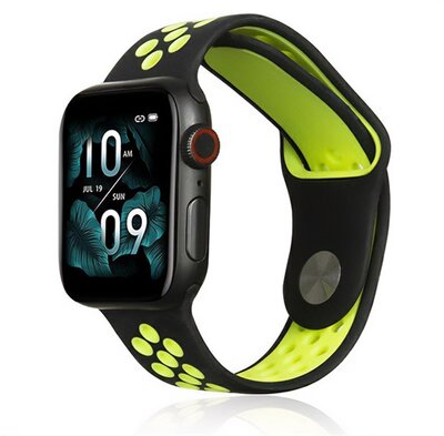 Pótszíj (egyedi méret, szilikon, lyukacsos, légáteresztő) ZÖLD / FEKETE - Apple Watch Series 1 42mm,Apple Watch Series 2 42mm,Apple Watch Series 3 42mm,Apple Watch Series 4 44mm,Apple Watch Series 5 44mm,Apple Watch Series 6 44mm,Apple Watch Series 7 45mm