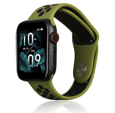 Pótszíj (egyedi méret, szilikon, lyukacsos, légáteresztő) SÖTÉTZÖLD / FEKETE - Apple Watch Series 1 38mm,Apple Watch Series 2 38mm,Apple Watch Series 3 38mm,Apple Watch Series 4 40mm,Apple Watch Series 5 40mm,Apple Watch Series 6 40mm,Apple Watch Series 7