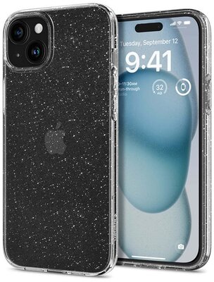 SPIGEN LIQUID CRYSTAL GLITTER szilikon telefonvédő (közepesen ütésálló, légpárnás sarok, csillámporos) ÁTLÁTSZÓ - Apple iPhone 15 Plus