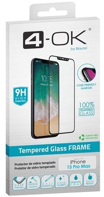 4-OK képernyővédő üveg (3D full glue, íves, teljes felületén tapad, tok barát, karcálló, 9H) FEKETE - Apple iPhone 15 Pro Max