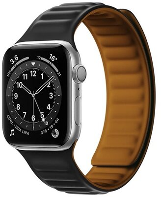 Pótszíj (egyedi méret, szilikon, bőr hatású, 3D minta, mágneses zár) FEKETE - Apple Watch Series 7 41mm,Apple Watch Series 8 41mm,Apple Watch Series 9 41mm