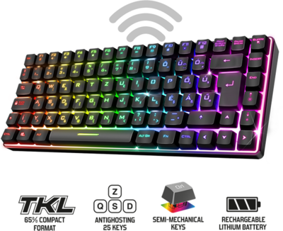 Spirit of Gamer Billentyűzet Vezeték nélküli - ELITE K70 (TKL, 85 gomb,, RGB LED,USB, anti-ghost, fekete, magyar)