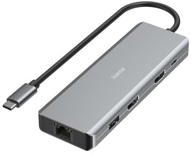 Hama USB HUB - 200142 (USB-C 9in1, 4xUSB 3.1, 2xUSB-C, 2xHDMI, 1xLAN, 100W PD, szürke)