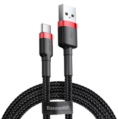 Baseus CATKLF-U91 Cafule 3m 2A USB A/USB C piros-fekete adat- és töltőkábel