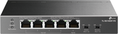 TP-LINK PoE Switch 5x1000Mbps(1xPOE++/4xPOE+) Fémházas, TL-SG1005P-PD