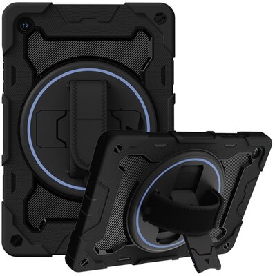 Designed for SAMSUNG defender műanyag telefonvédő (ütésállóság, kitámasztó, 360° + kézpánt) FEKETE GALAXY TAB A9 PLUS WIFI (SM-X210), GALAXY TAB A9 PLUS 5G (SM-X216)