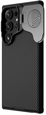 NILLKIN CAMSHIELD PROP műanyag telefonvédő (szilikon keret, ütésállóság, kameravédő, kitámasztó, csíkos) FEKETE Samsung Galaxy S24 Ultra (SM-S928)