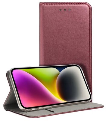 Tok álló, bőr hatású (FLIP, oldalra nyíló, asztali tartó) BURGUNDY Motorola Moto G34 5G (XT-2363)