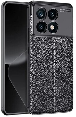 Szilikon telefonvédő (ütésállóság, bőr hatású, varrás minta) FEKETE Xiaomi Poco X6 Pro 5G