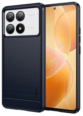 MOFI szilikon telefonvédő (ütésállóság, légpárnás sarok, szálcsiszolt, karbon minta) SÖTÉTKÉK Xiaomi Poco X6 Pro 5G