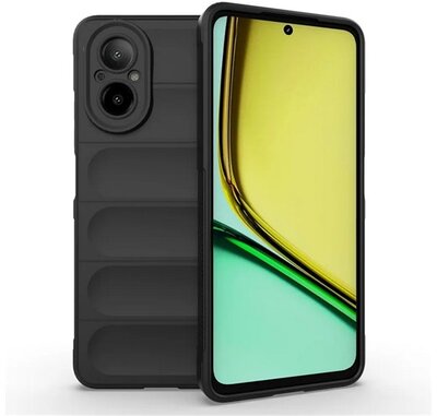 Szilikon telefonvédő (ütésállóság, kameravédő, 3D) FEKETE Realme C67 4G