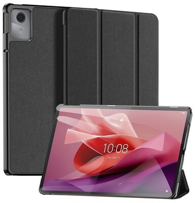 DUX DUCIS DOMO tok álló, bőr hatású (aktív FLIP, oldalra nyíló, TRIFOLD, asztali tartó, textil minta) FEKETE Lenovo Tab M11 (TB330)