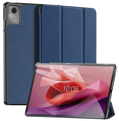 DUX DUCIS DOMO tok álló, bőr hatású (aktív FLIP, oldalra nyíló, TRIFOLD, asztali tartó, textil minta) SÖTÉTKÉK Lenovo Tab M11 (TB330)