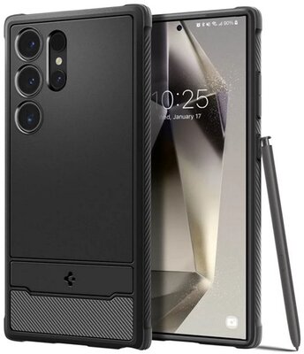 SPIGEN RUGGED ARMOR szilikon telefonvédő (ütésállóság, légpárnás sarok, karbon minta) FEKETE Samsung Galaxy S24 Ultra (SM-S928)