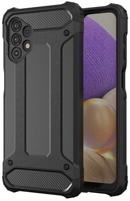 Defender műanyag telefonvédő (ütésállóság, légpárnás sarok, szilikon belső, fémhatás) FEKETE Samsung Galaxy A33 5G (SM-A336)