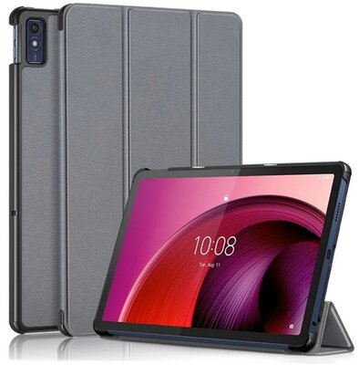 Tok álló, bőr hatású (aktív FLIP, oldalra nyíló, TRIFOLD, asztali tartó) SÖTÉTSZÜKRE Lenovo Tab M10 5G (TB-X607)