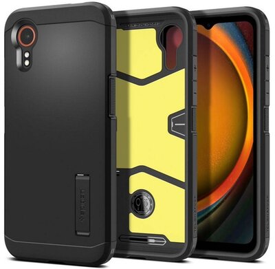 SPIGEN TOUGH ARMOR műanyag telefonvédő (szilikon keret, ütésállóság, kitámasztó) FEKETE Samsung Galaxy Xcover 7 (SM-G556)