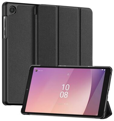 DUX DUCIS DOMO tok álló, bőr hatású (aktív FLIP, oldalra nyíló, TRIFOLD, asztali tartó, textil minta) FEKETE Lenovo Tab M8 Gen4 (TB300F) WIFI Lenovo Tab M8 Gen4 (TB300X) LTE