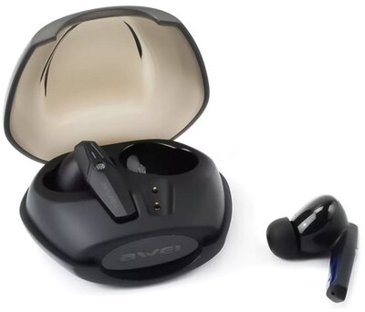 AWEI T25 bluetooth fülhallgató SZTEREO (v5.3, TWS, mikrofon, zajszűrő, vízálló + töltőtok) FEKETE