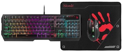 A4-Tech Bloody B1700 USB fekete gamer billentyűzet + egér + egérpad csomag