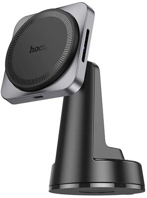 HOCO SPEED autós tartó (műszerfalra, tapadókorongos, mágneses, 15W, wireless, 4.5-7" méret) SÖTÉTSZÜRKE